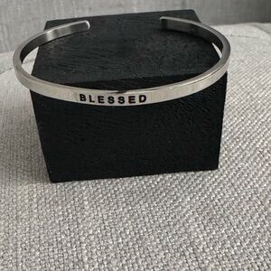 Silver MantraBand 'Blessed' Cuff Bracelet